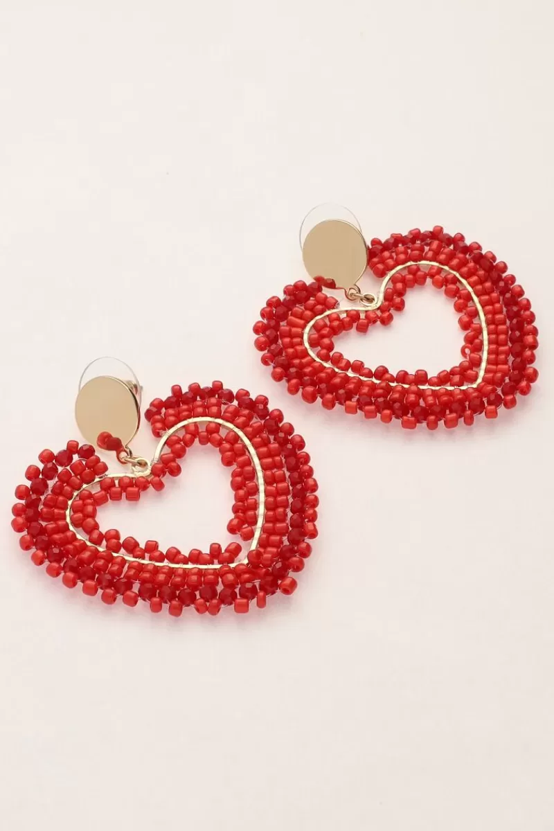 My Jewellery Boucles D'oreilles Avec Perles Rouges En Forme De Coeur