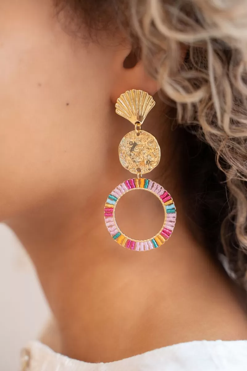 My Jewellery Boucles D'oreilles Coquillage Et Anneau Coloré