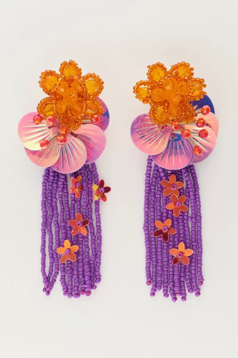 My Jewellery Boucles D'oreilles Island Avec Fleurs Et Franges Violettes