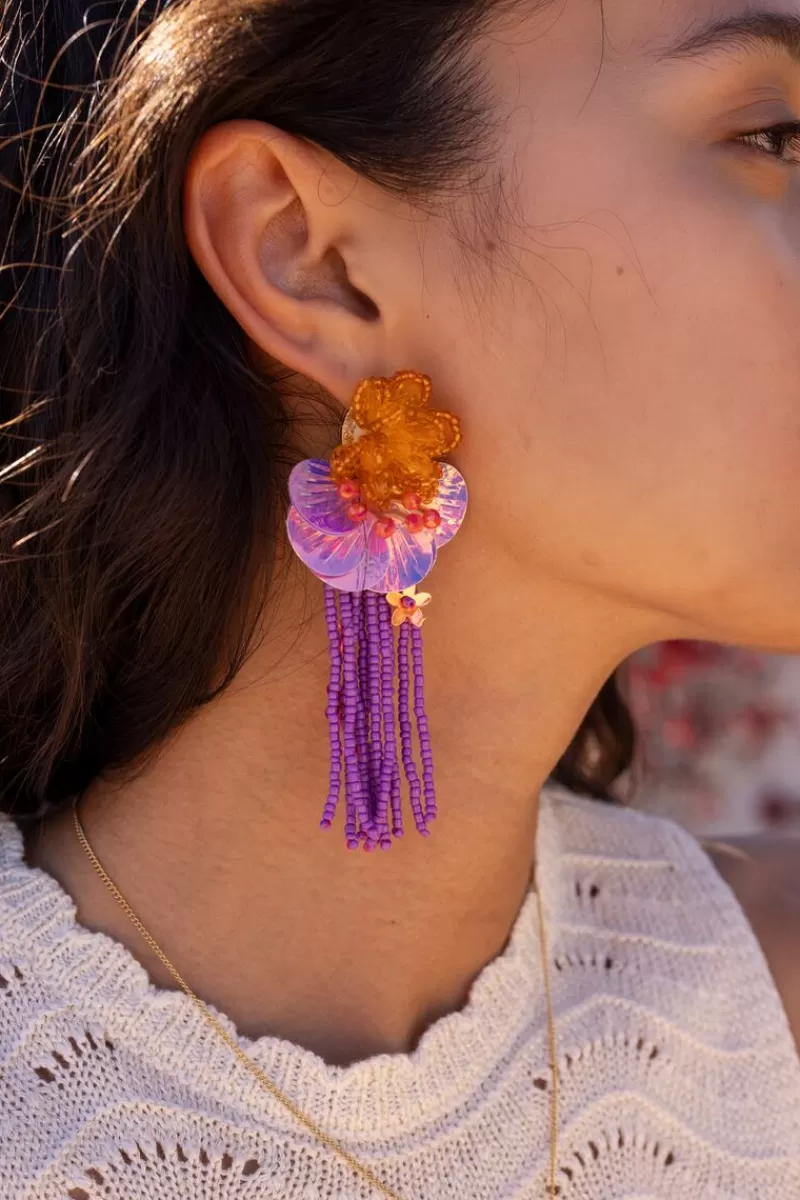 My Jewellery Boucles D'oreilles Island Avec Fleurs Et Franges Violettes