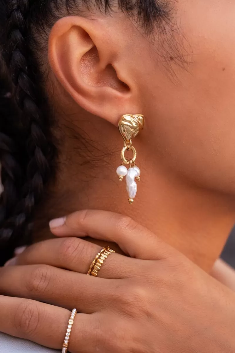 My Jewellery Boucles D’oreilles Longues Coeur Et Perles