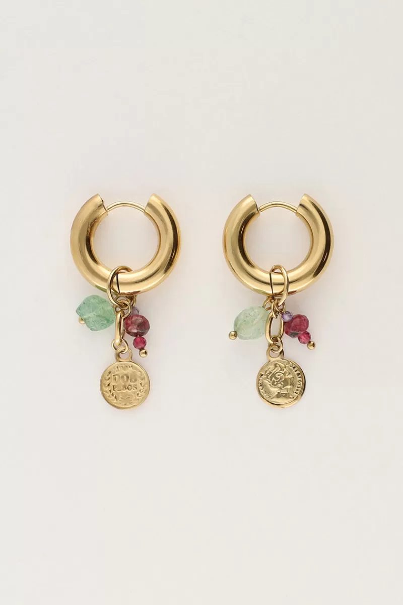 My Jewellery Boucles D'oreilles Mini Avec Pièces De Monnaie Et Pierre Verte
