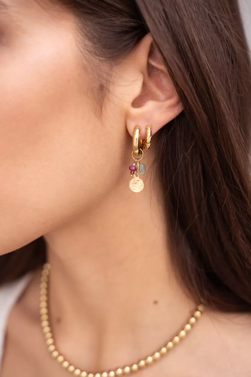 My Jewellery Boucles D'oreilles Mini Avec Pièces De Monnaie Et Pierre Verte