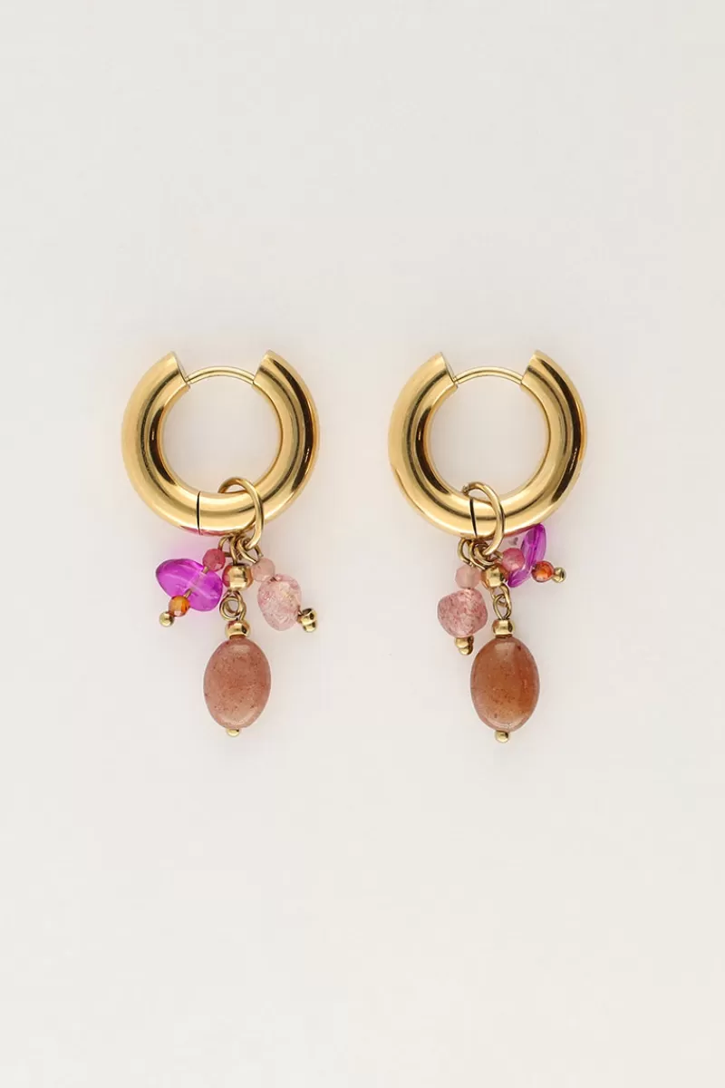 My Jewellery Boucles D'oreilles Mini Avec Pierres Roses Et Brunes