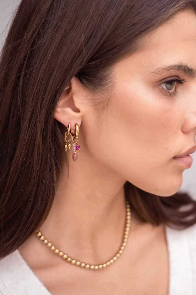 My Jewellery Boucles D'oreilles Mini Avec Pierres Roses Et Brunes