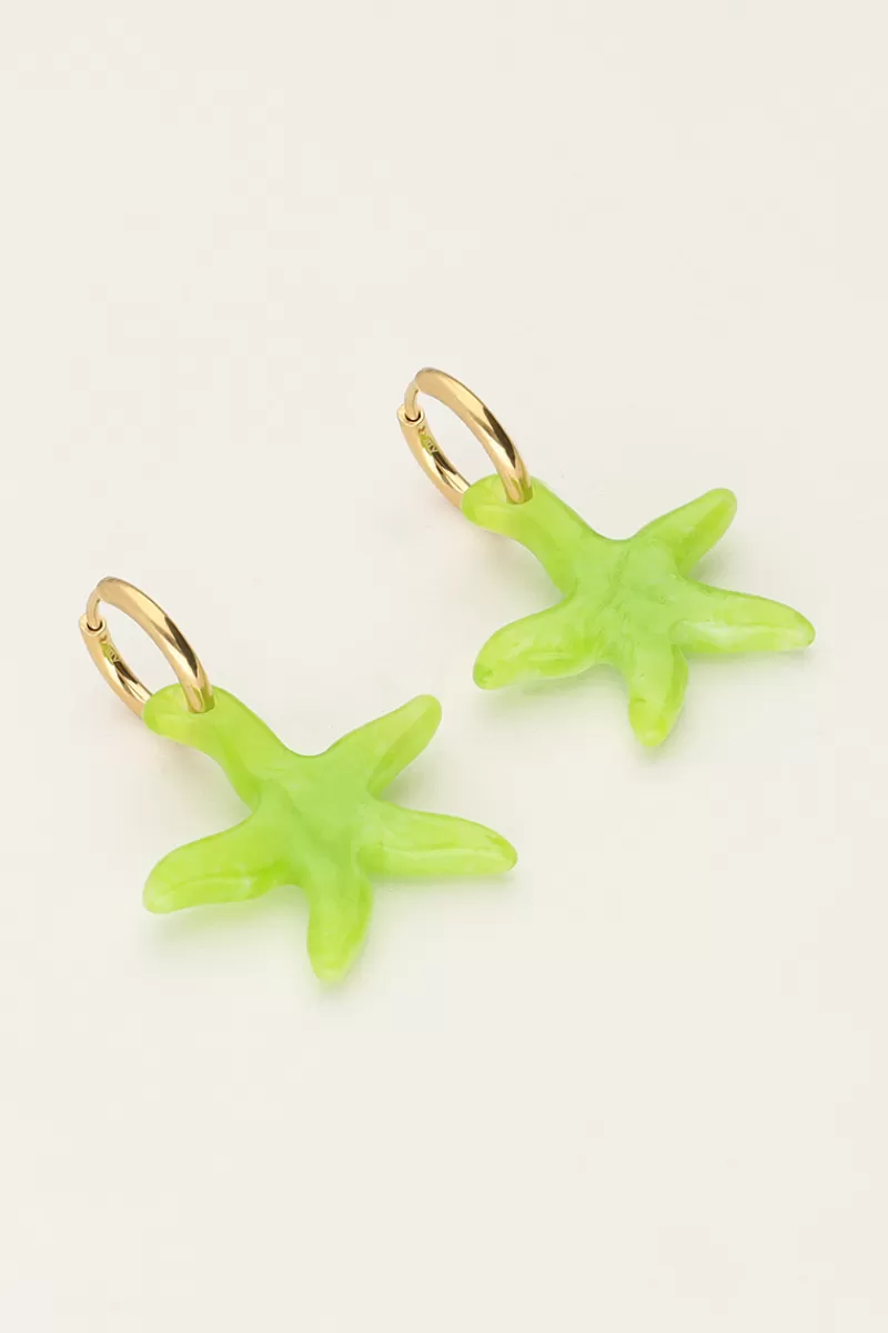 My Jewellery Boucles D'oreilles Océan Avec Petite étoile De Mer Verte