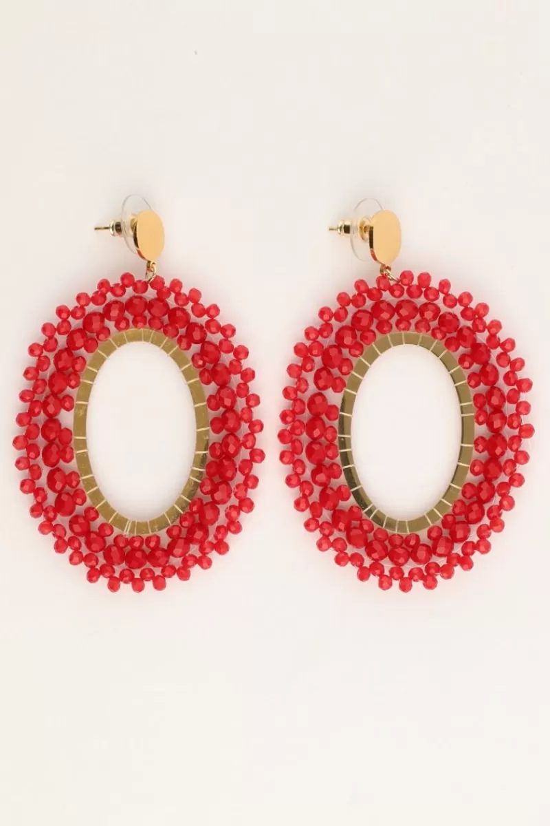 My Jewellery Boucles D'oreilles Ovales Rouges Avec Perles