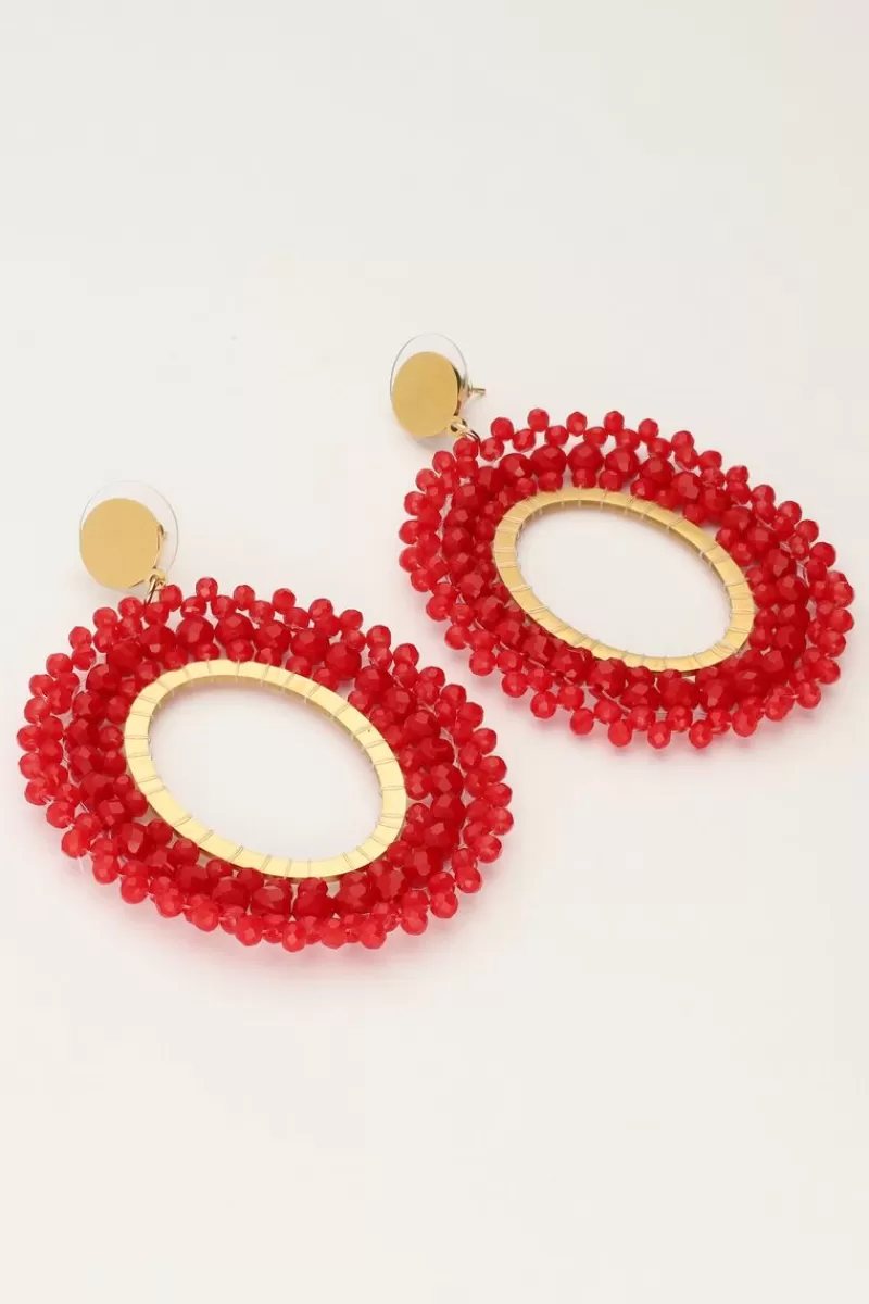 My Jewellery Boucles D'oreilles Ovales Rouges Avec Perles