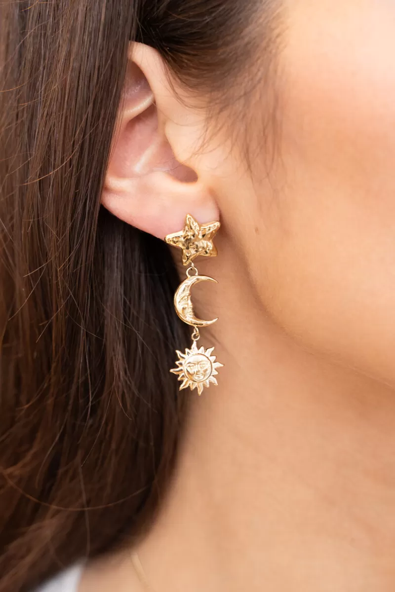 My Jewellery Boucles D'oreilles Pendantes Starry Avec étoile Et Soleil