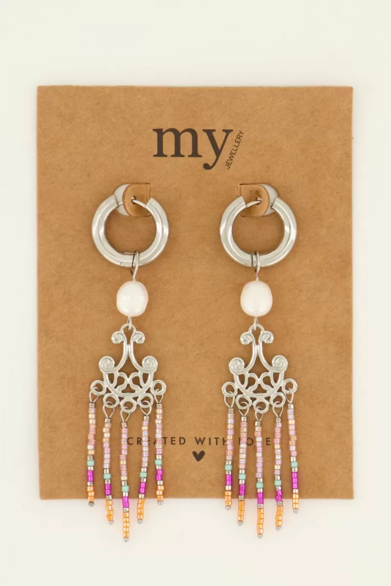 My Jewellery Boucles D’oreilles Perle Blanche Et Perles Colorées