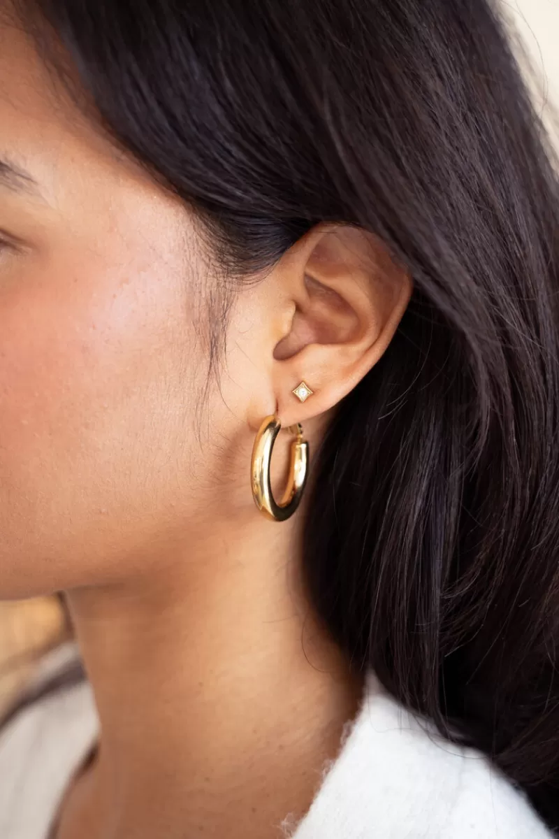 My Jewellery Boucles D'oreilles Puces Carrées Avec Strass
