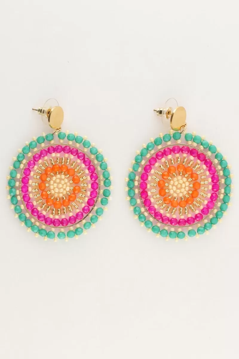 My Jewellery Boucles D'oreilles Rondes Avec Perles Vertes Et Roses