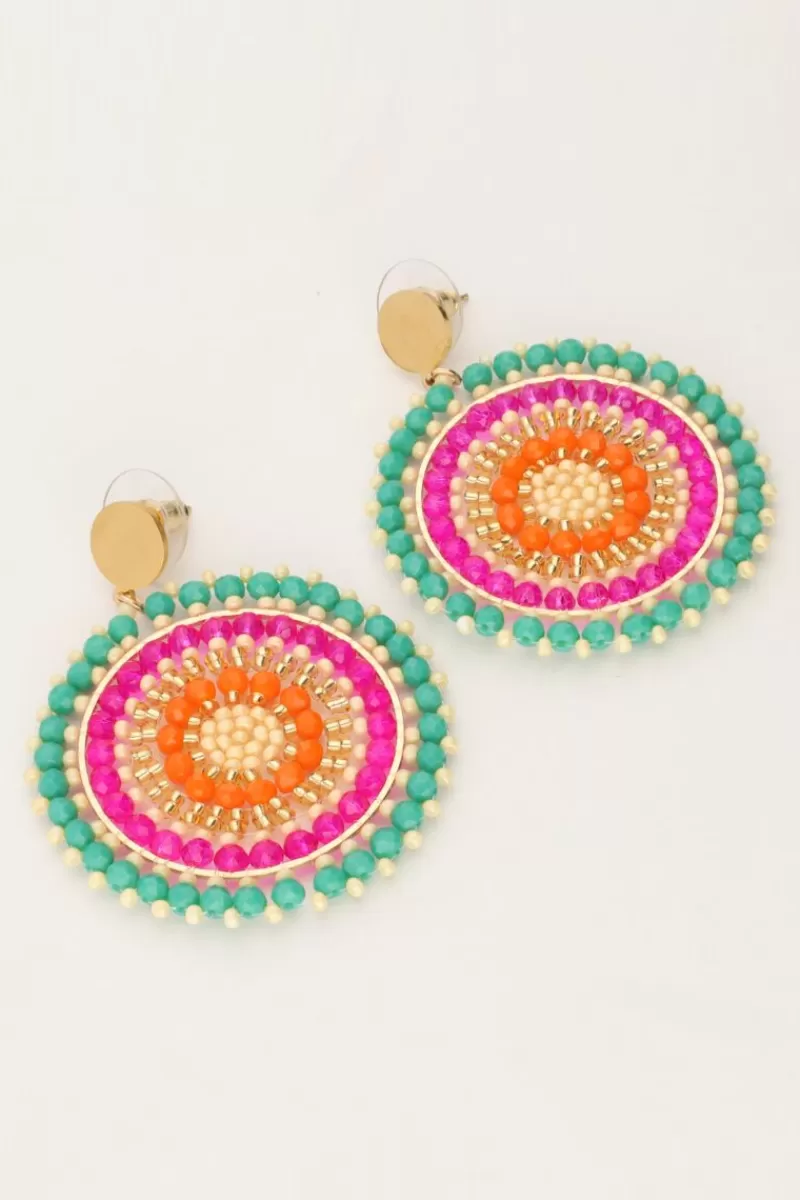 My Jewellery Boucles D'oreilles Rondes Avec Perles Vertes Et Roses