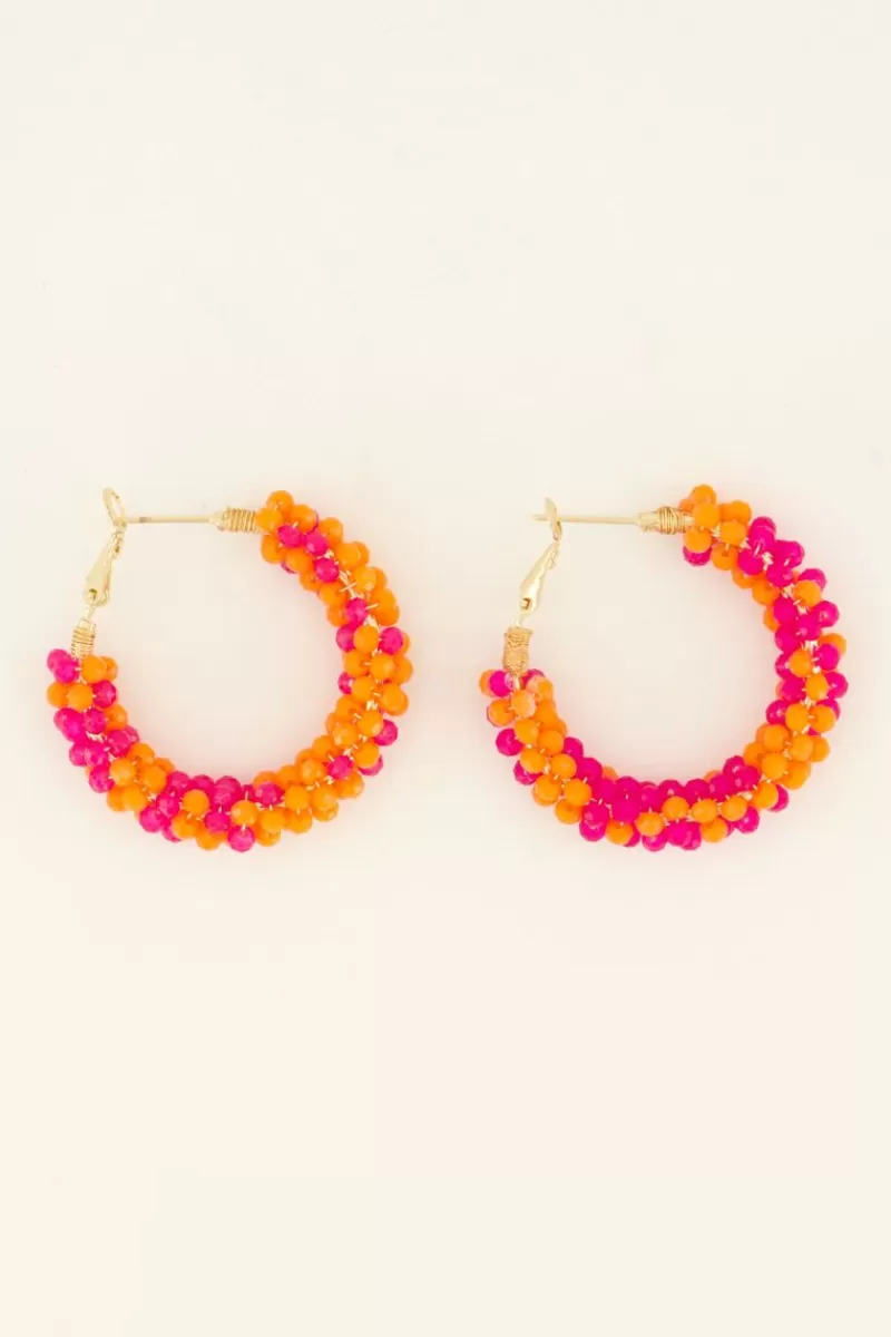 My Jewellery Boucles D'oreilles Rondes Tendance Avec Petites Pierres Roses Et Orange