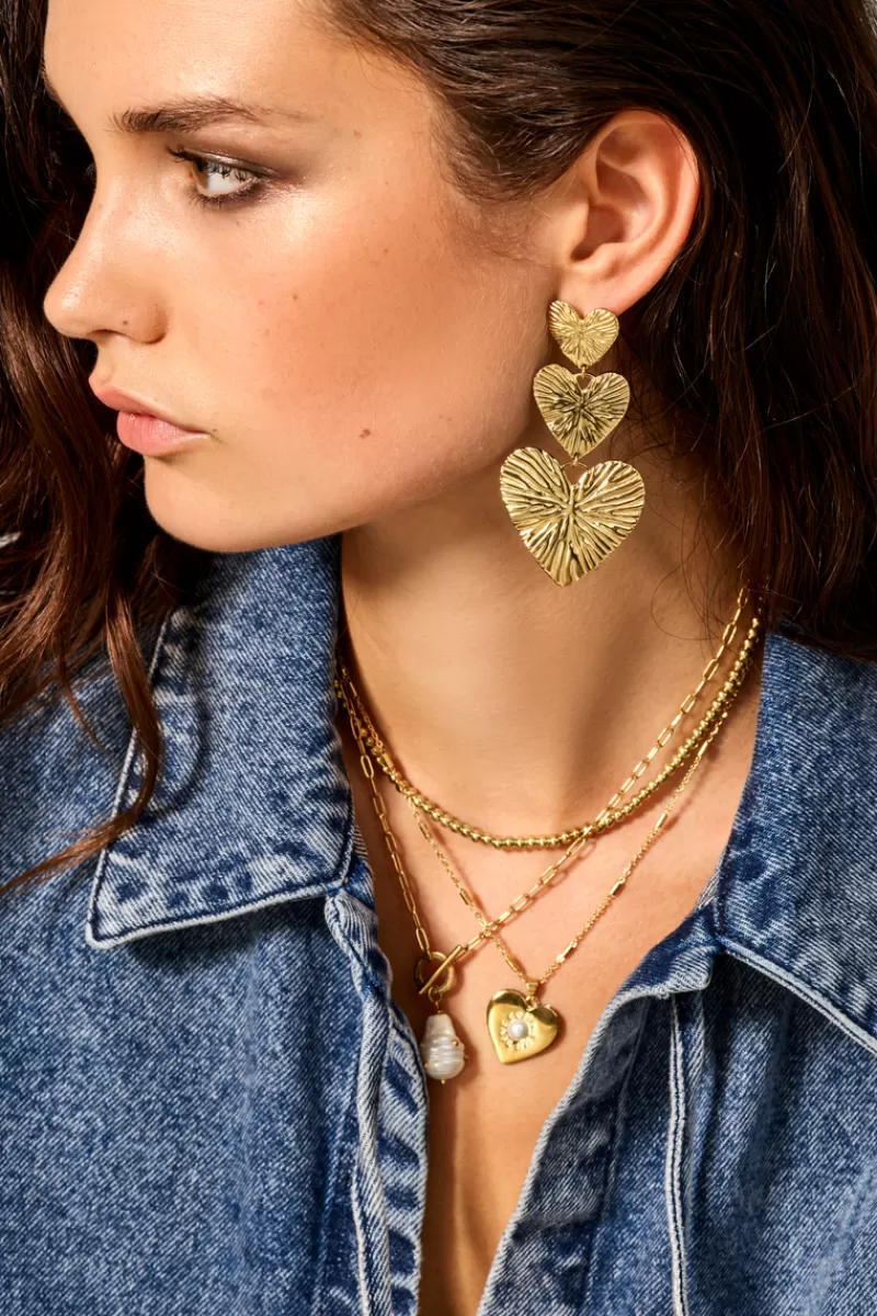 My Jewellery Boucles D'oreilles Trois Cœurs Martelés