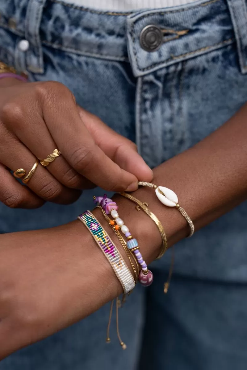 My Jewellery Bracelet Art En Cordon Doré Avec Coquillage