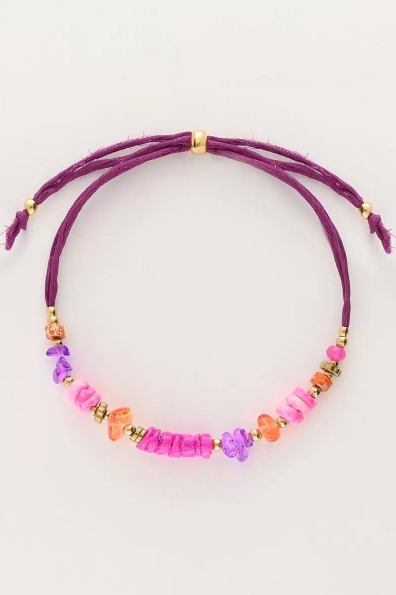 My Jewellery Bracelet Art En Cordon Violet Avec Perles Roses