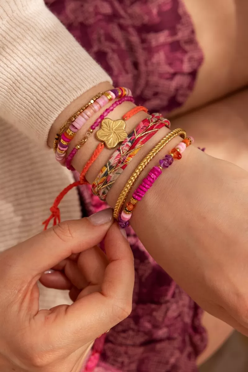 My Jewellery Bracelet Art En Cordon Violet Avec Perles Roses