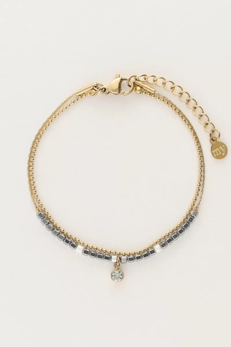My Jewellery Bracelet Double Minimaliste Avec Perles Et Strass
