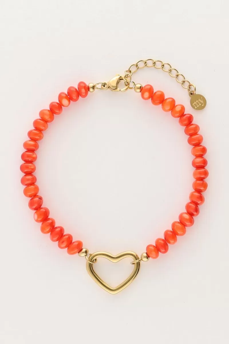 My Jewellery Bracelet En Perles Orange Avec Cœur