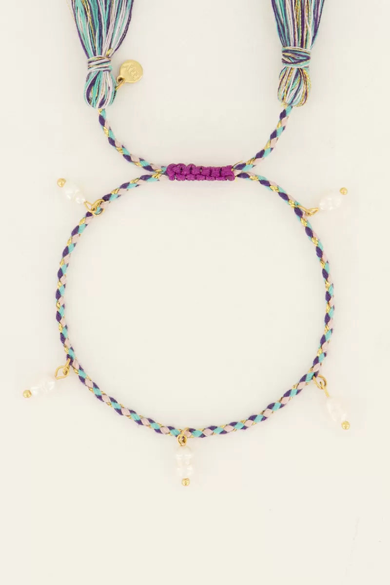My Jewellery Bracelet Souvenir Tressé Bleu Avec Perles