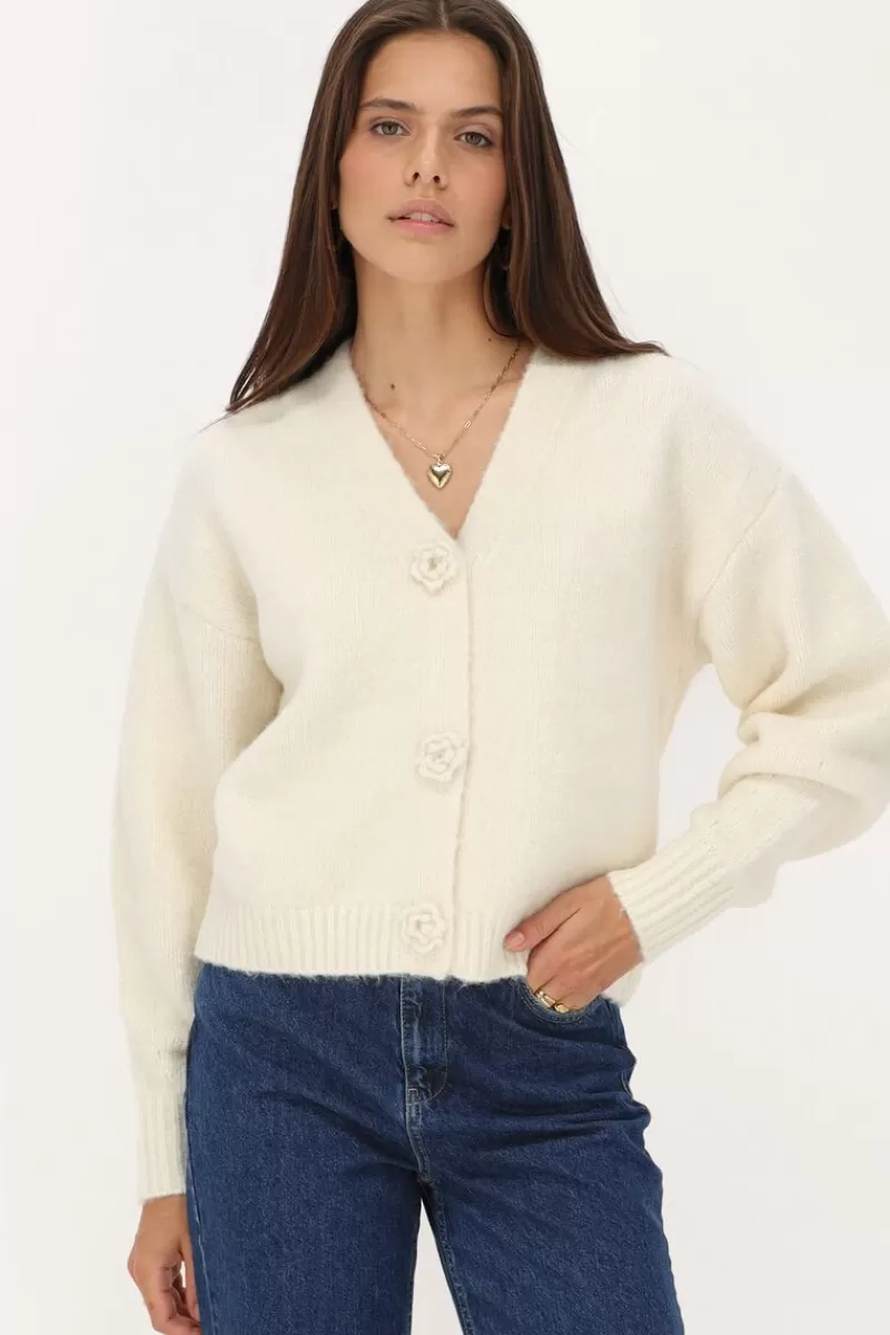 My Jewellery Cardigan En Maille Blanc Avec Boutons Roses