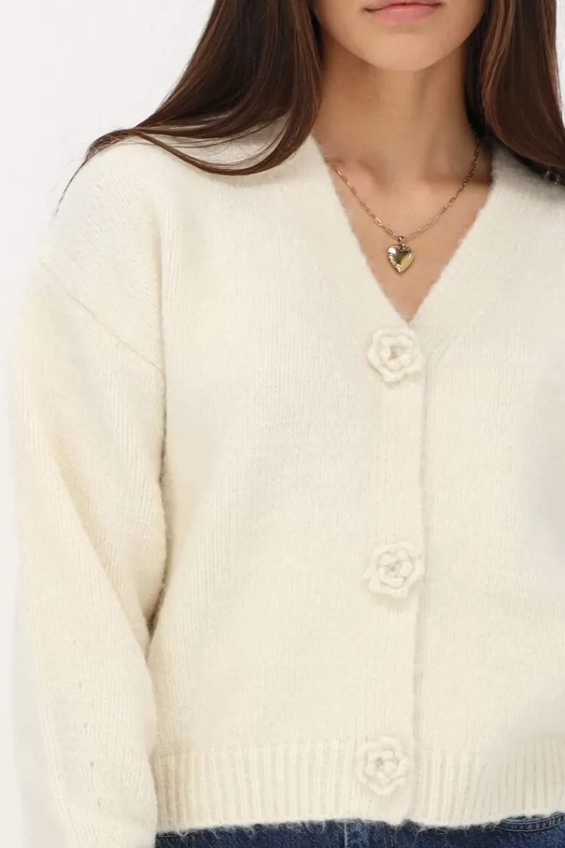 My Jewellery Cardigan En Maille Blanc Avec Boutons Roses