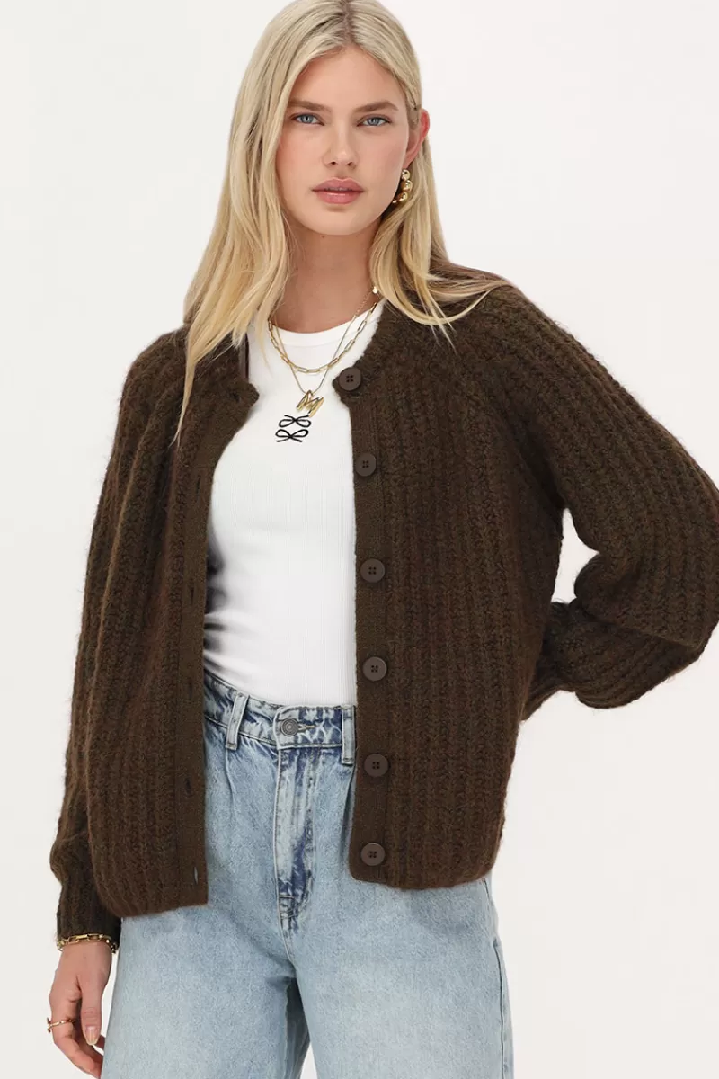 My Jewellery Cardigan En Maille épaisse Marron Avec Boutons