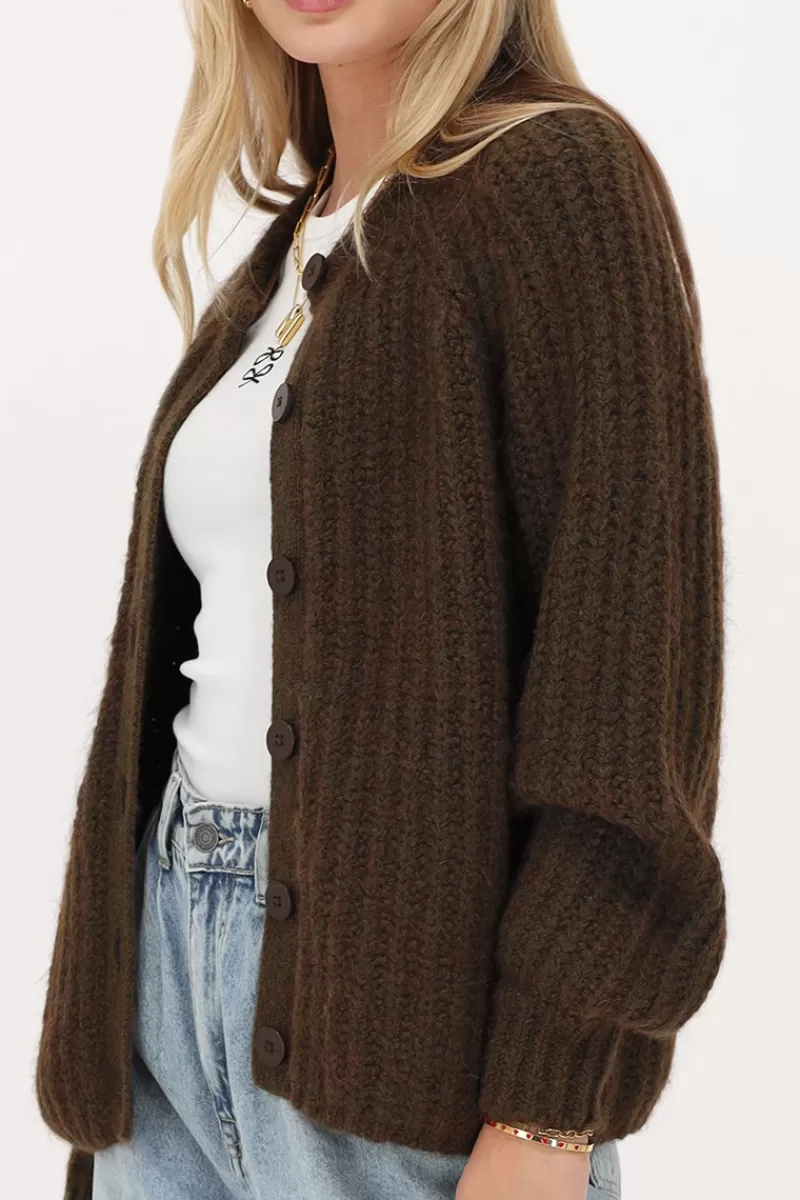 My Jewellery Cardigan En Maille épaisse Marron Avec Boutons