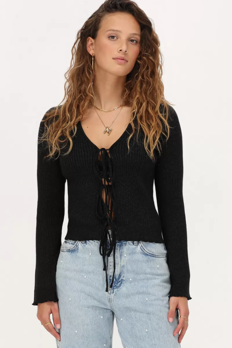 My Jewellery Cardigan Noir Avec Lurex Et Nœuds