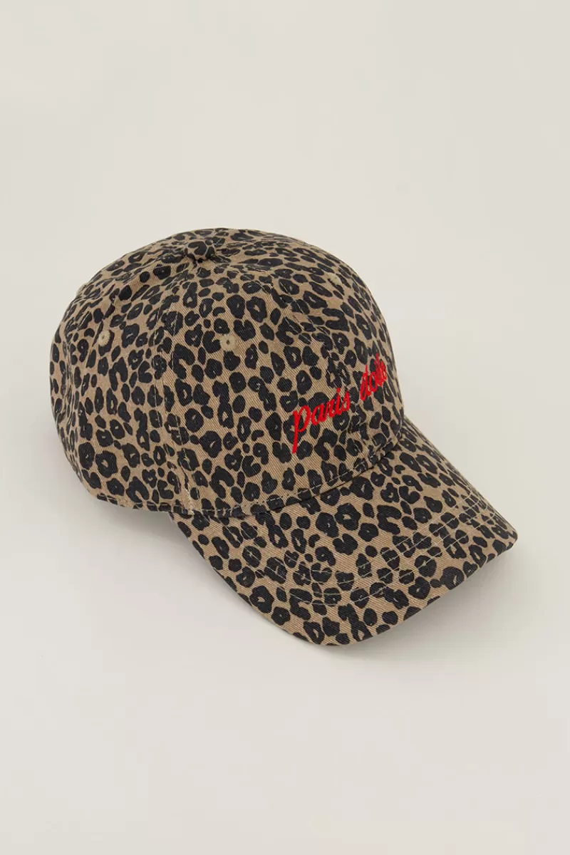 My Jewellery Casquette Marron Paris étoile Avec Imprimé Léopard