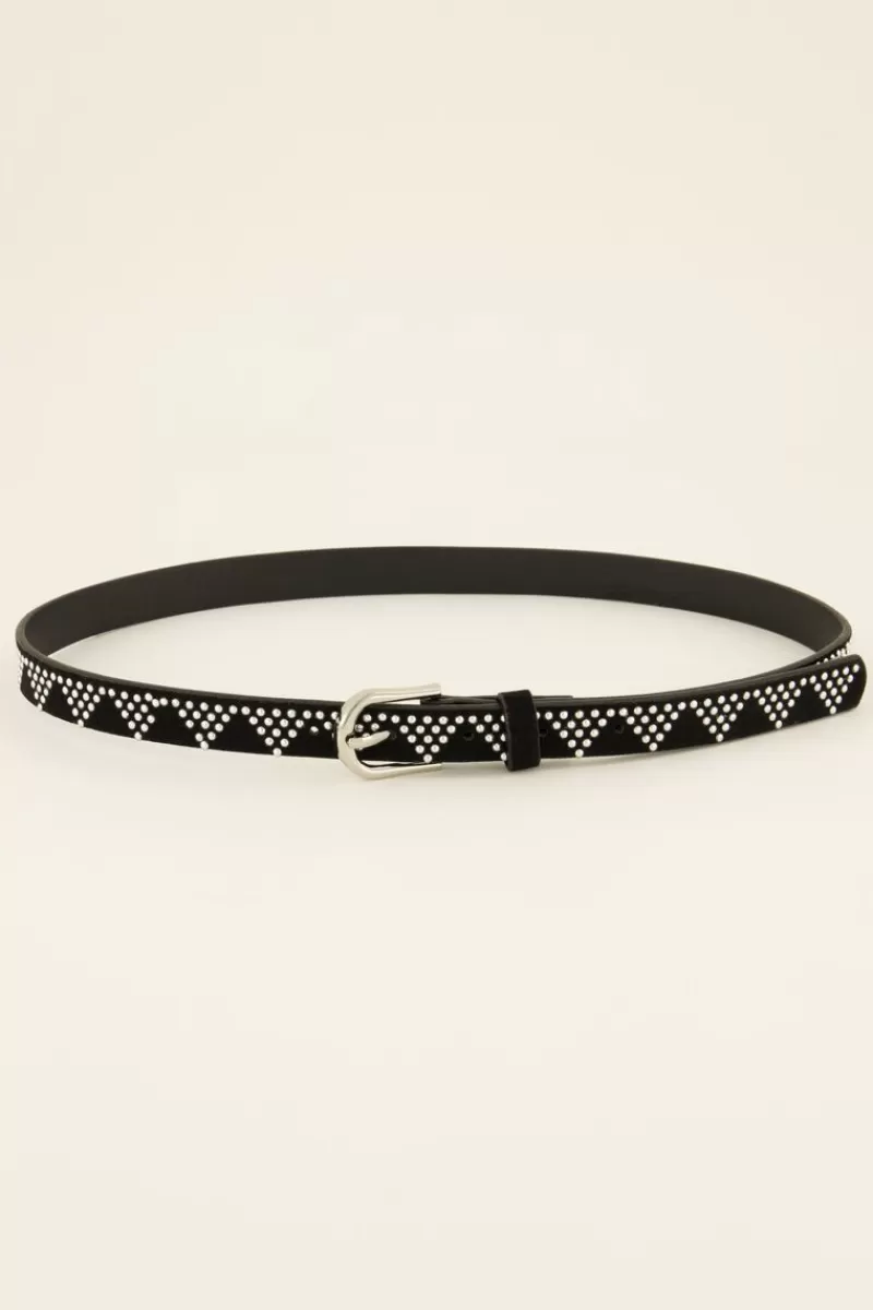 My Jewellery Ceinture Noire à Clous Argentés Motifs Triangles