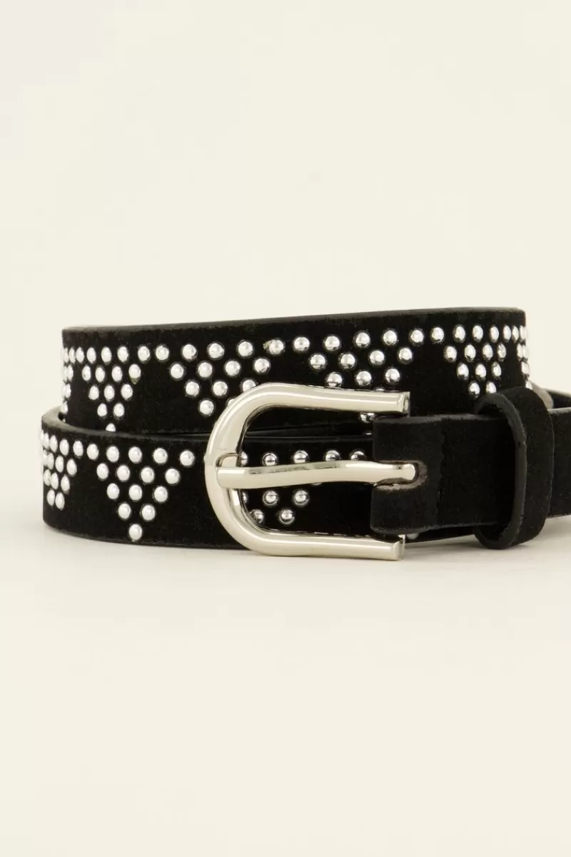 My Jewellery Ceinture Noire à Clous Argentés Motifs Triangles