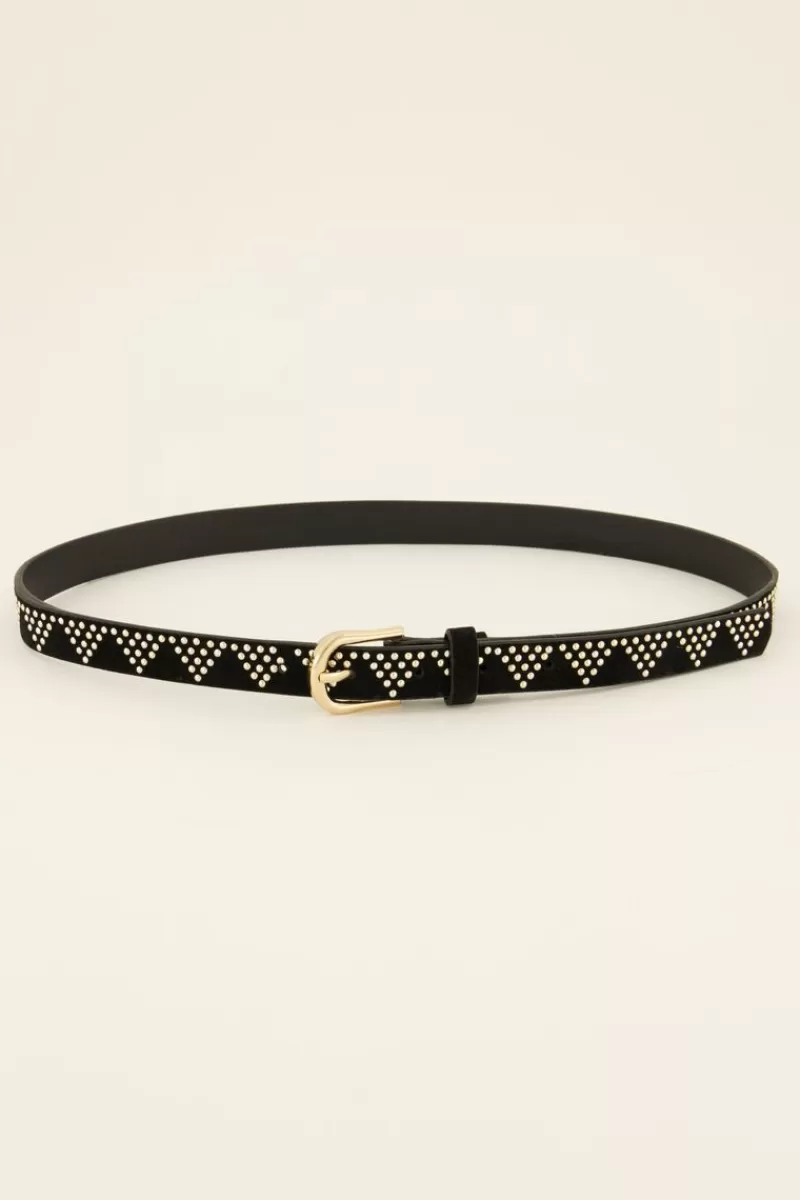 My Jewellery Ceinture Noire à Clous Dorés Motifs Triangles