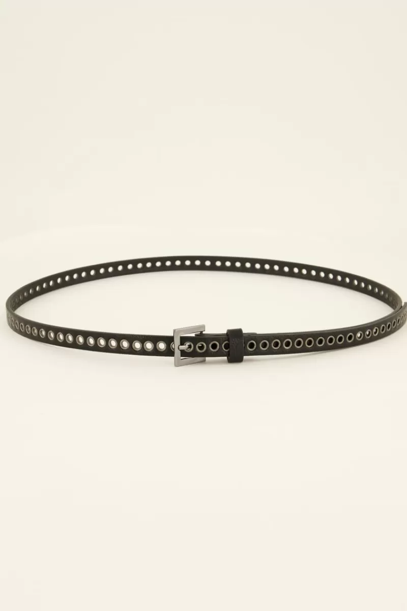 My Jewellery Ceinture Noire à Clous Et Petite Boucle Argentée