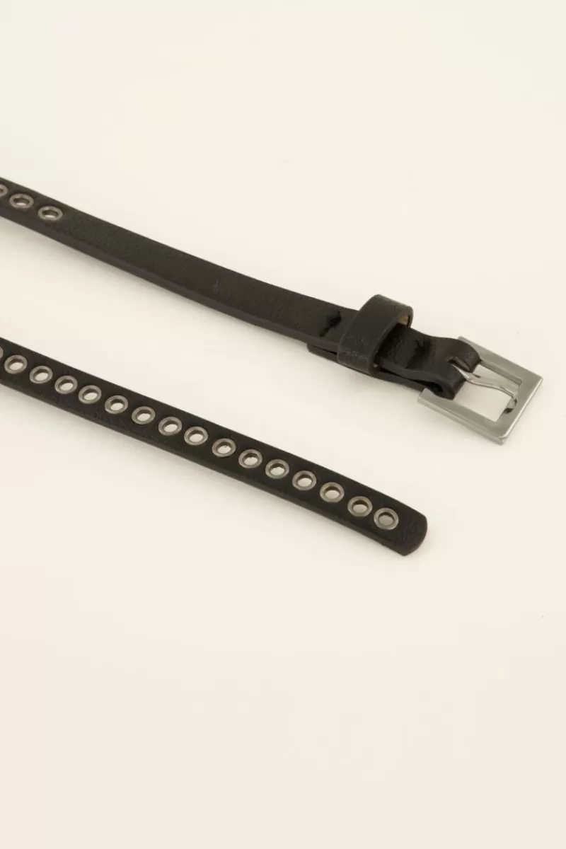 My Jewellery Ceinture Noire à Clous Et Petite Boucle Argentée