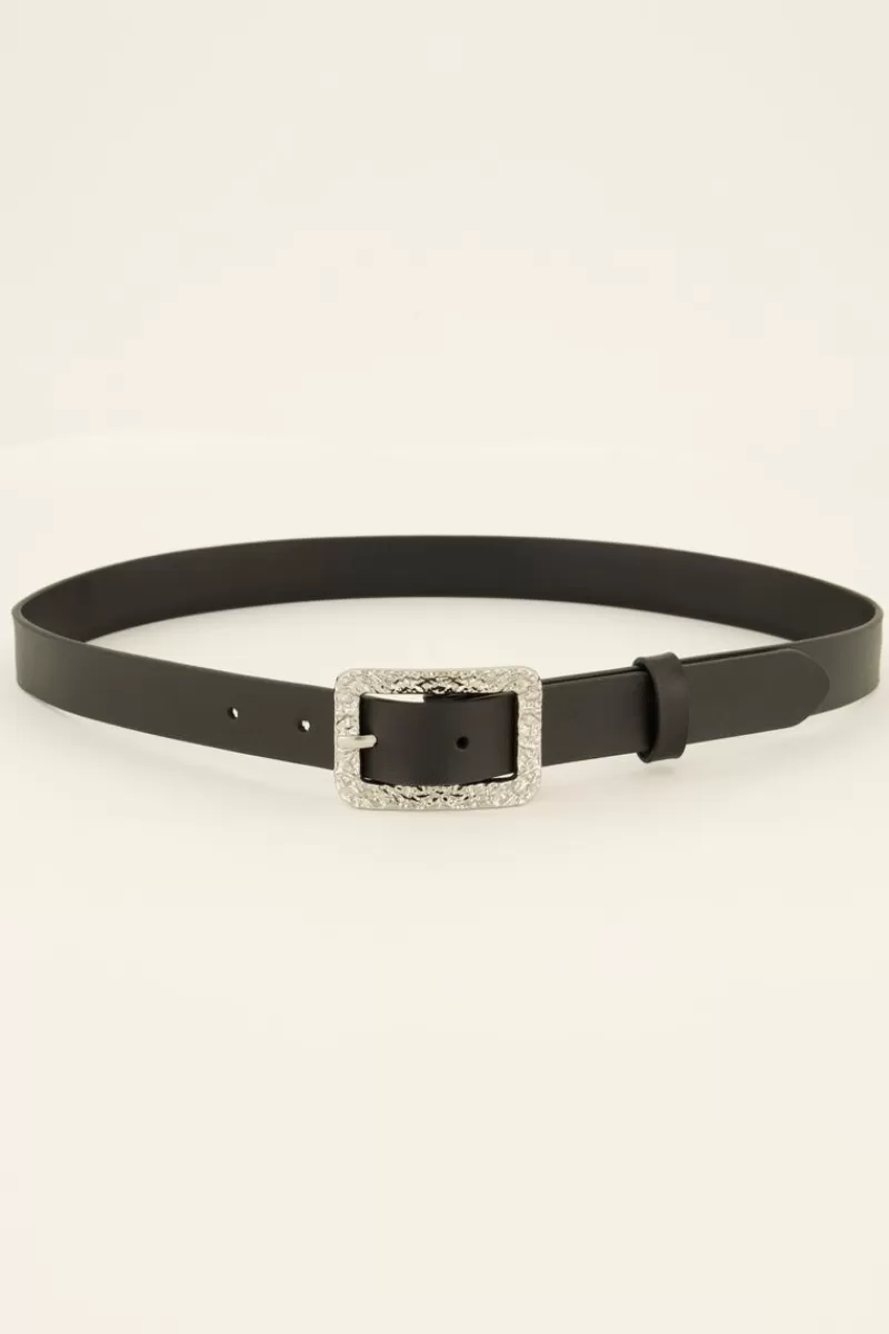 My Jewellery Ceinture Noire En Cuir à Boucle Argentée