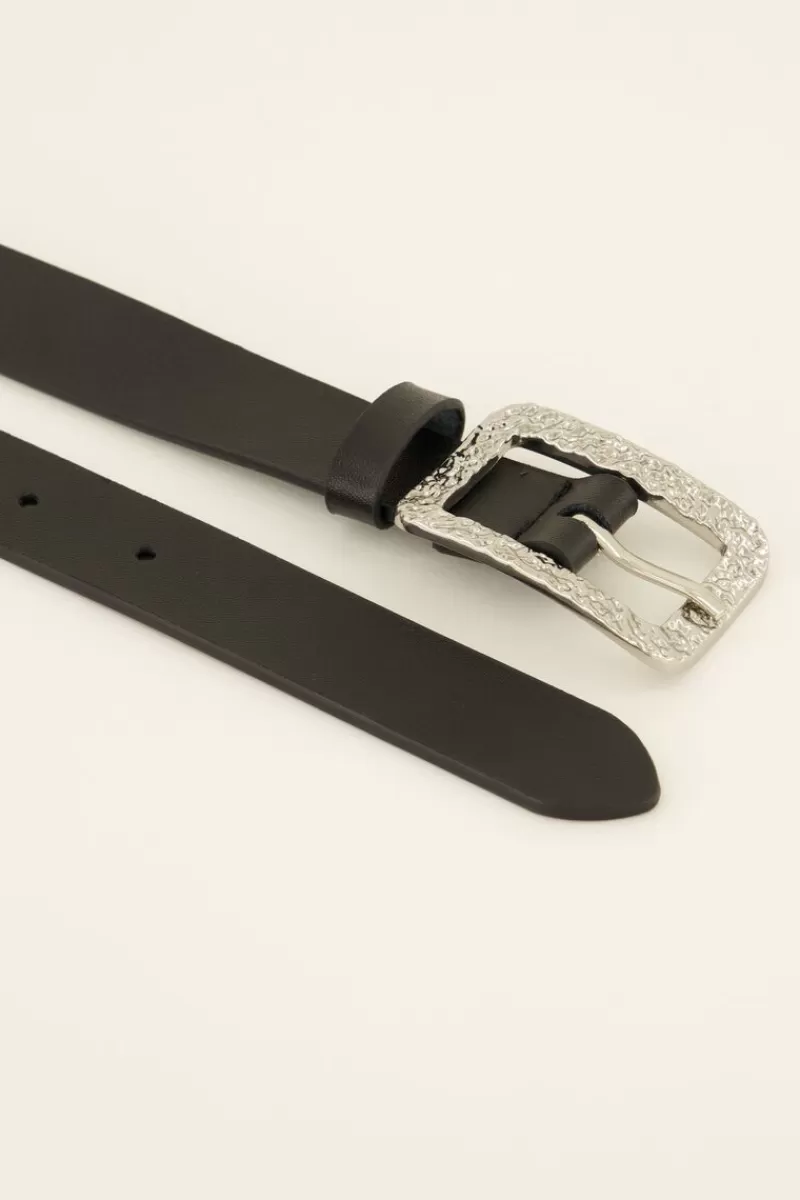 My Jewellery Ceinture Noire En Cuir à Boucle Argentée