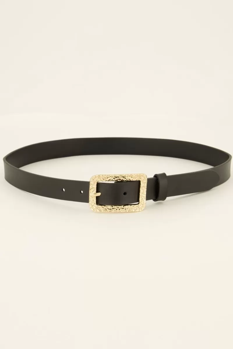 My Jewellery Ceinture Noire En Cuir à Boucle Dorée
