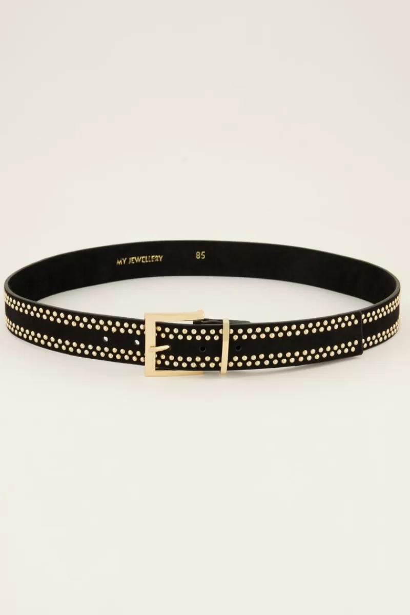 My Jewellery Ceinture Noire En Cuir Avec Clous Dorés