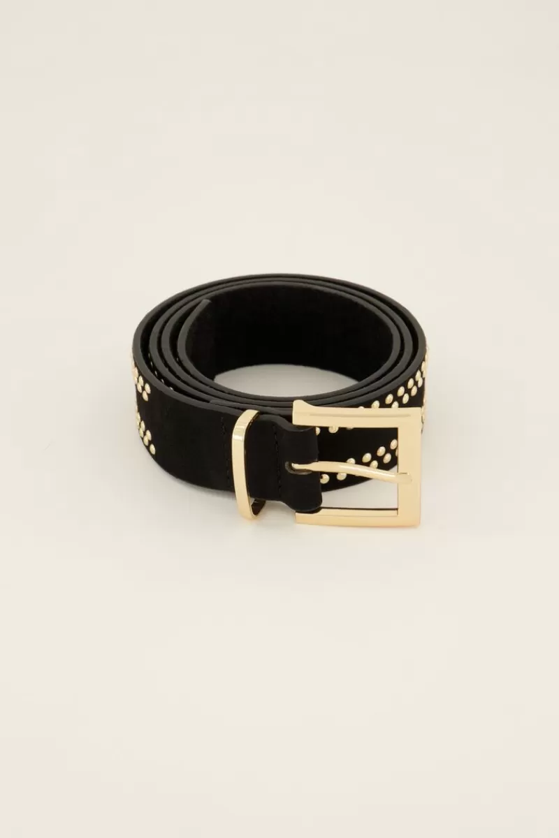 My Jewellery Ceinture Noire En Cuir Avec Clous Dorés