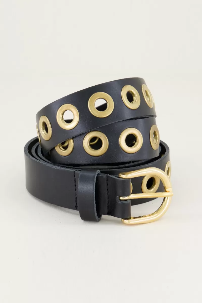 My Jewellery Ceinture Noire En Cuir Avec œillets Dorés