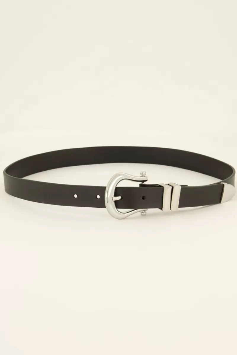 My Jewellery Ceinture Noire Fine En Cuir à Boucle Argentée