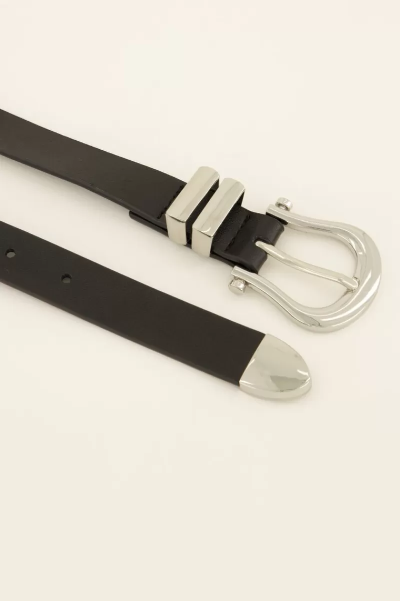 My Jewellery Ceinture Noire Fine En Cuir à Boucle Argentée