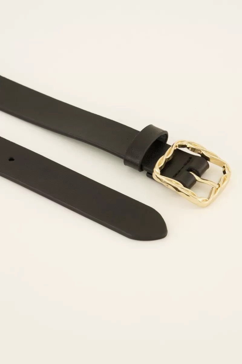 My Jewellery Ceinture Noire Fine En Cuir à Boucle Carrée Dorée