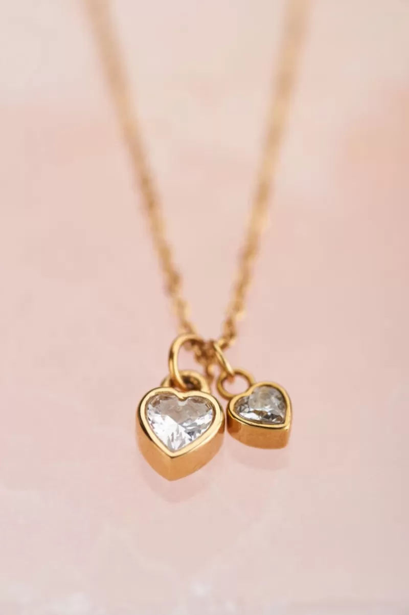 My Jewellery Chaîne Avec Deux Cœurs En Strass