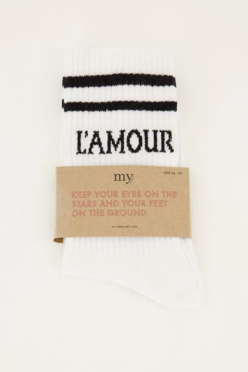 My Jewellery Chaussettes Blanches Sport Avec L'amour Noir