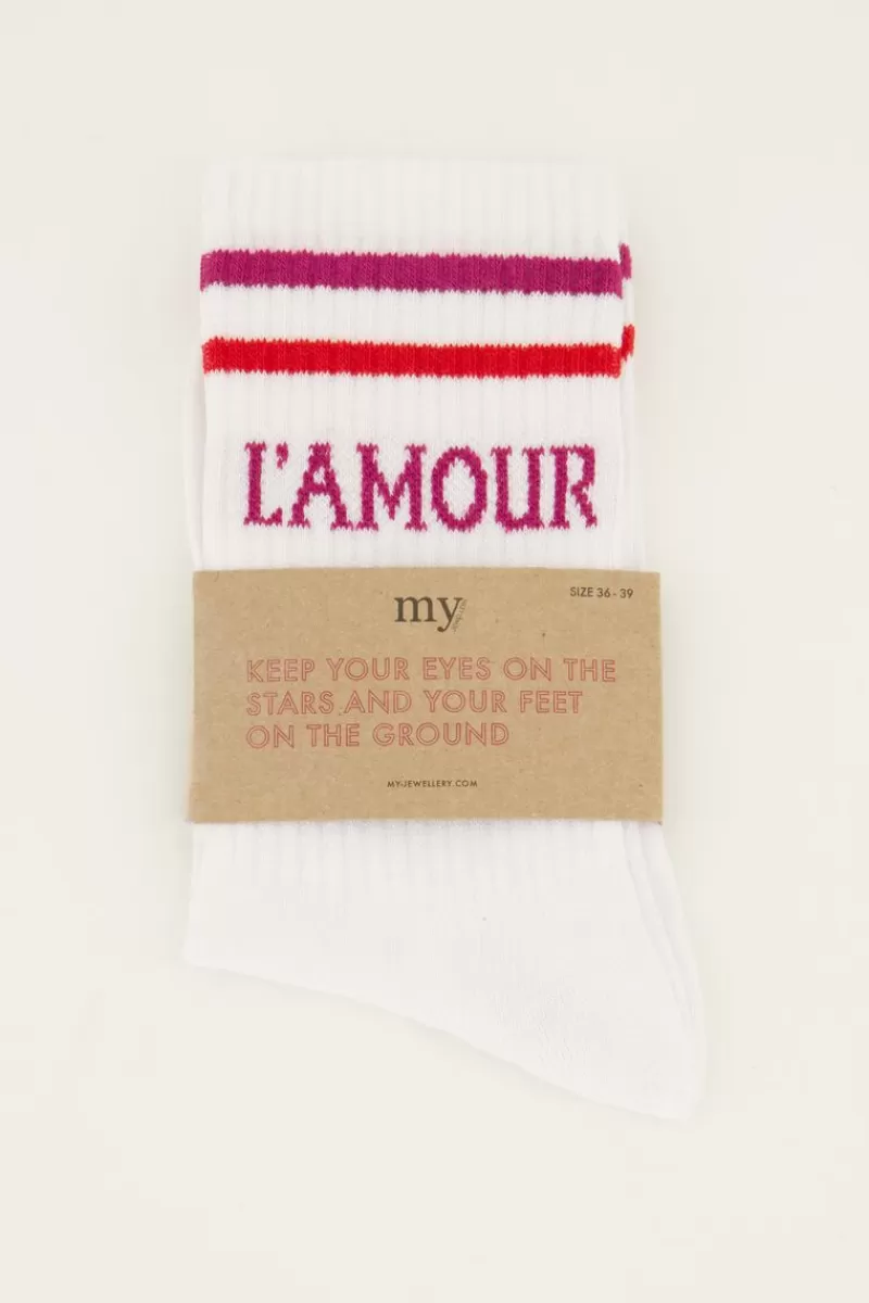 My Jewellery Chaussettes Blanches Sport Avec L'amour Rose