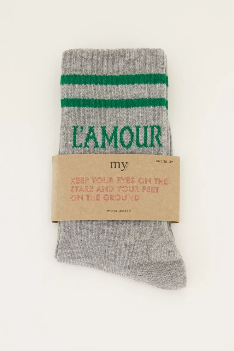 My Jewellery Chaussettes Grises Sport Avec L'amour Vert