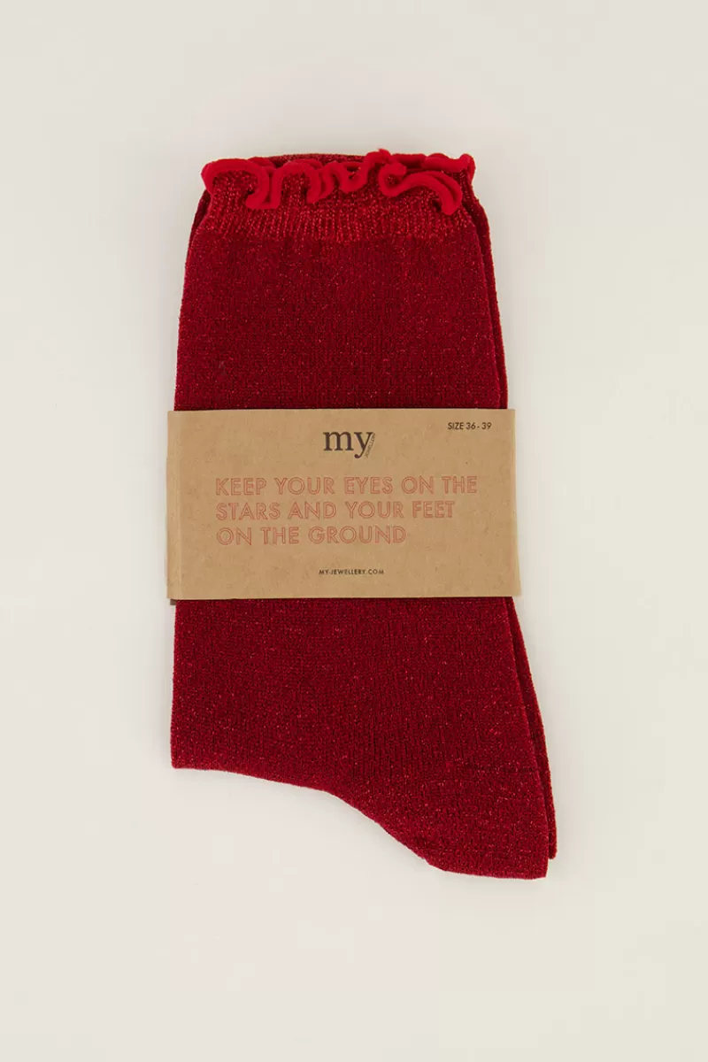 My Jewellery Chaussettes Rouges Avec Lurex Et Volants